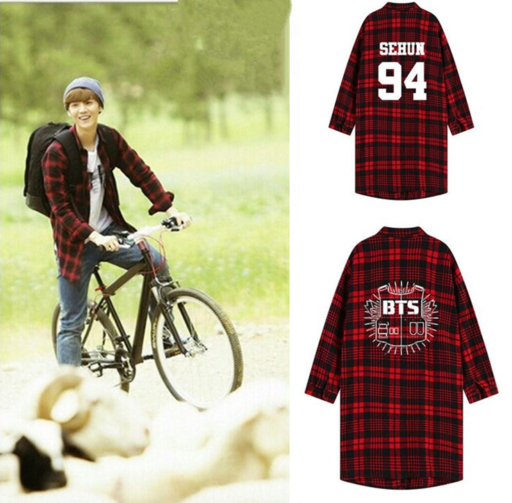 EXO Red Plaid Long-Sleeved Youth