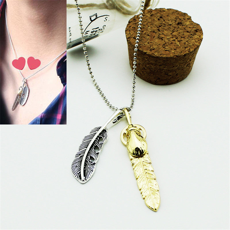 BTS  Feathers Pendant Steel Necklace Jewelry Kolye Collier