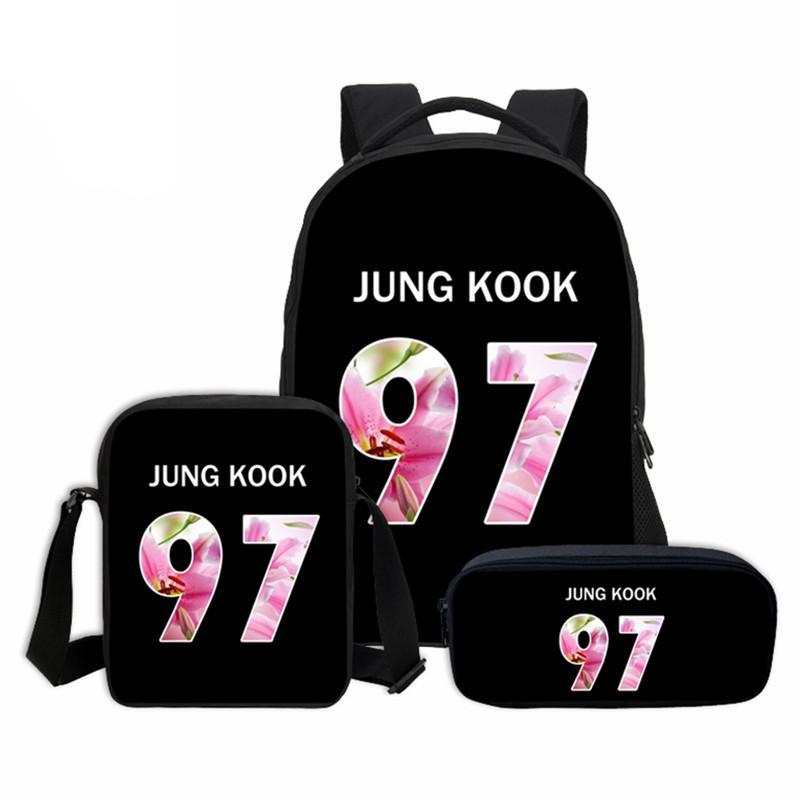 3 PCS/SET  BTS Letter Printing Backpacks Children Bookbag  Casual Daily Shoulder Bag