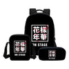3 PCS/SET  BTS Letter Printing Backpacks Children Bookbag  Casual Daily Shoulder Bag