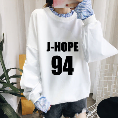 BTS  Splice Pullover Sweatershirt Fake Two Piece Students Hoodie
