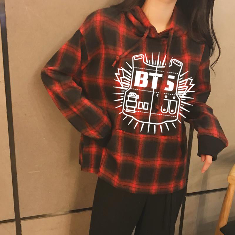 BTS Clothes Loose Autumn Grid Suit Long Sleeve Hoody Outerwears