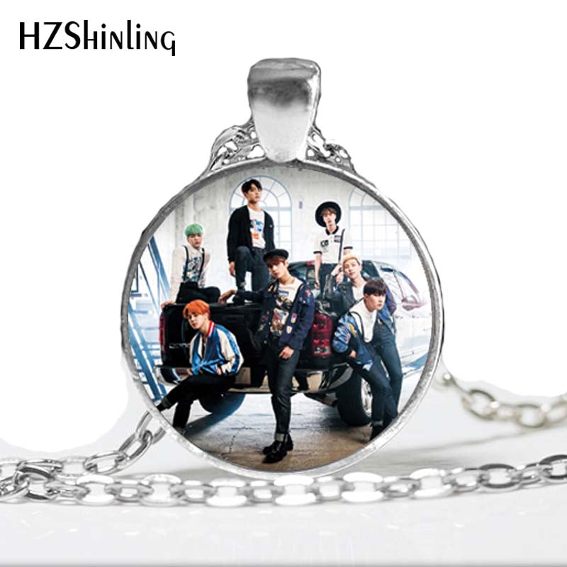 BTS Necklace Glass Cabochon Photo Necklaces Round Handmade Jewelry