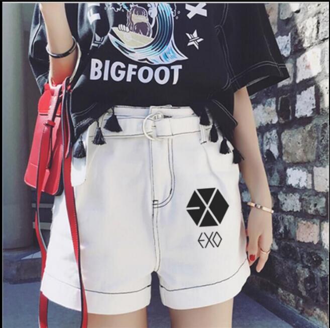 EXO New Korean Version Fashion Belt Wide Leg Shorts Hot Pants