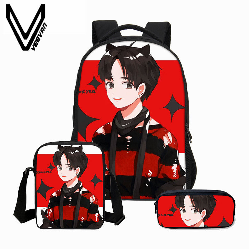 3 Pcs/set BTS Girls School Bags Cute BTS 3D Printing Backpack Fashion Cartoon