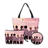 BTS 3pcs /Set  Handbags Canvas Bookbag Girls BTS Printing Shoulder Bags Makeup Case Change Purse Fashion