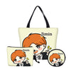 BTS 3pcs /Set  Handbags Canvas Bookbag Girls BTS Printing Shoulder Bags Makeup Case Change Purse Fashion