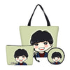 BTS 3pcs /Set  Handbags Canvas Bookbag Girls BTS Printing Shoulder Bags Makeup Case Change Purse Fashion