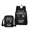 2 PCS/SET BTS School Bag Girls Canvas Backpack Cartoon Shoulder Bags Fashion 3D