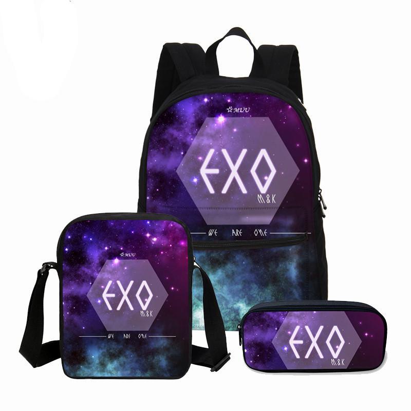 3 Pcs/Set BTS Canvas School Bag EXO Letter Printed Backpack