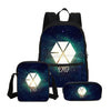 3 Pcs/Set BTS Canvas School Bag EXO Letter Printed Backpack