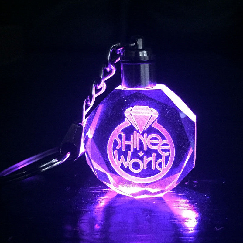 KPOP SHINEE WORLD  Keychain Model Toy Ring Diamond Design LED Crystal Light